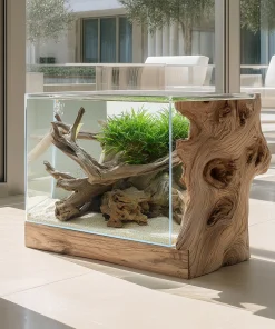 Architectural Wooden Base Aquarium With Sculpted Side Panel