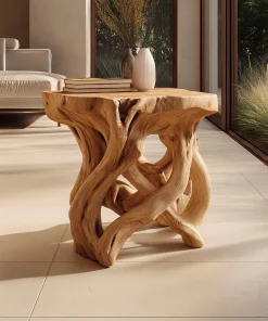 Crossed Flow Wooden Sculptural Side Table