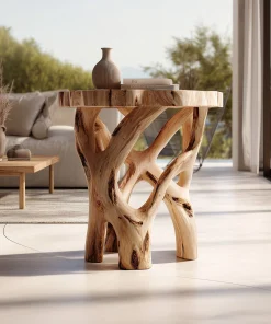 Crossed Limb Solid Wood Accent Table