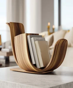 Curved Grain Wooden Magazine Holder