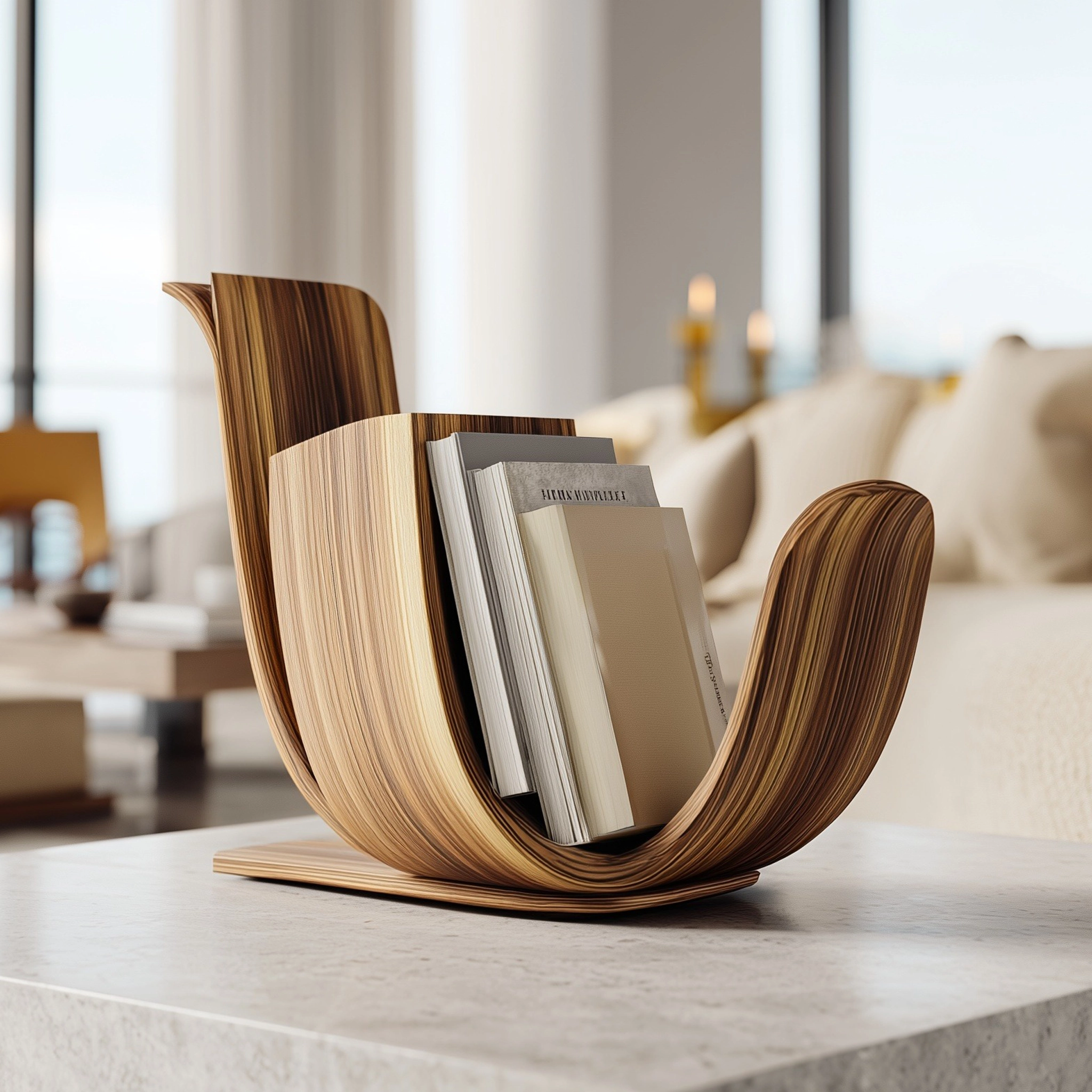 Curved Grain Wooden Magazine Holder