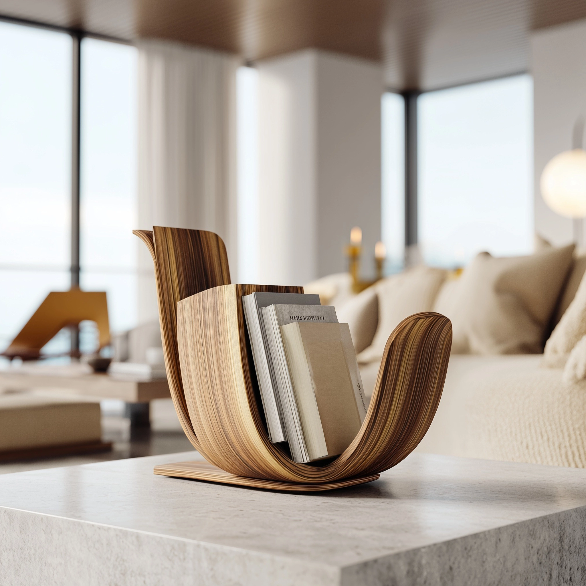 Curved Grain Wooden Magazine Holder - Image 2