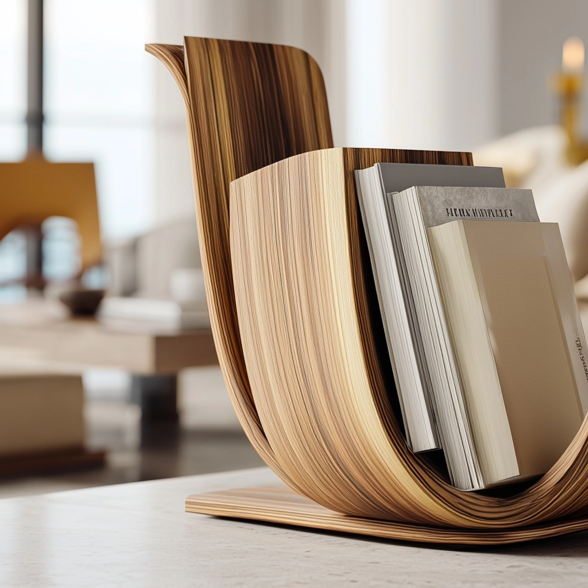 Curved Grain Wooden Magazine Holder - Image 3