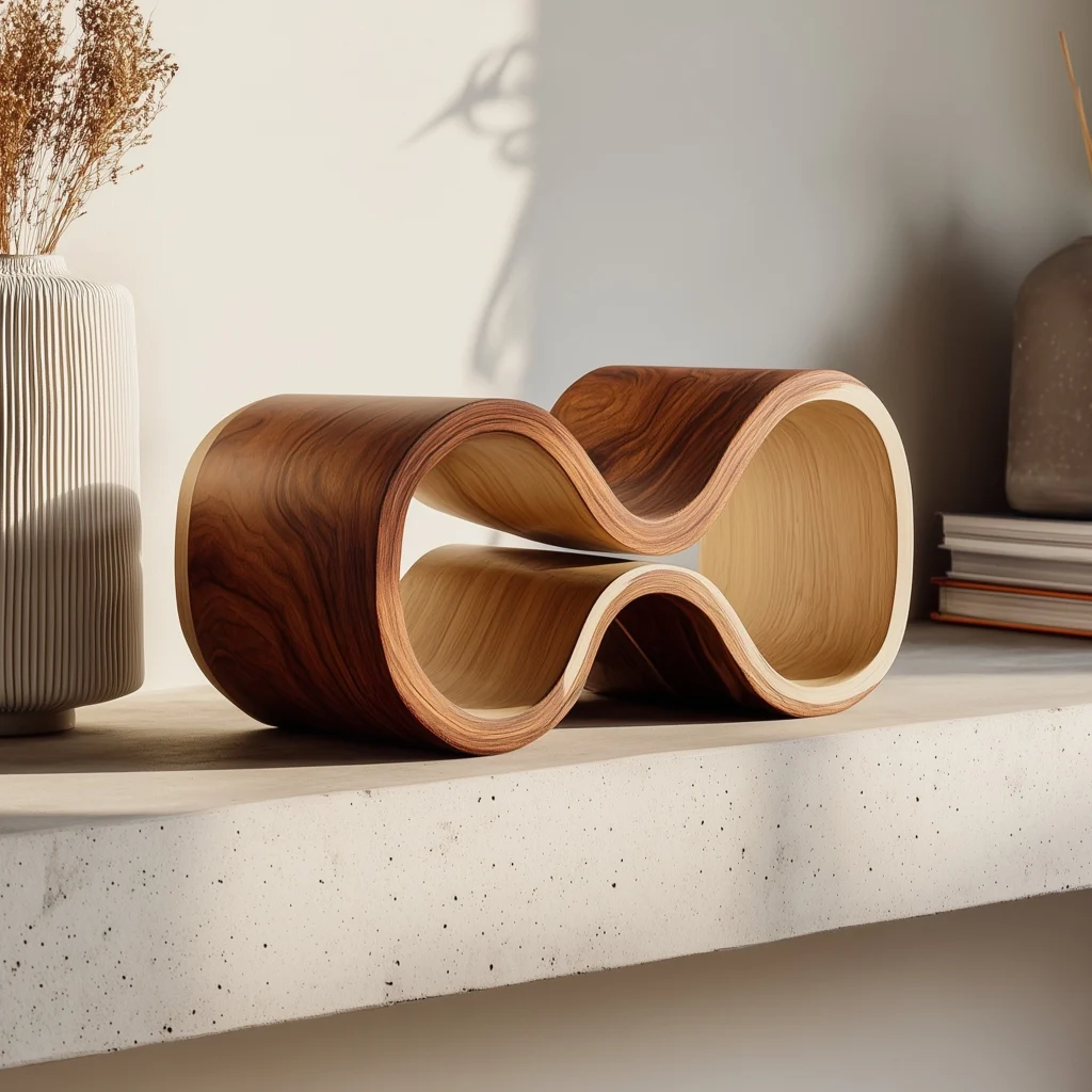 Dual Wave Wooden Sculptural Book Accent