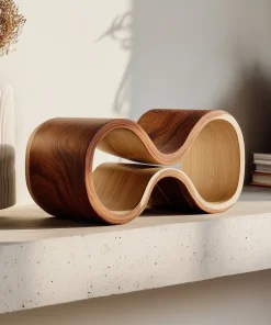 Dual Wave Wooden Sculptural Book Accent