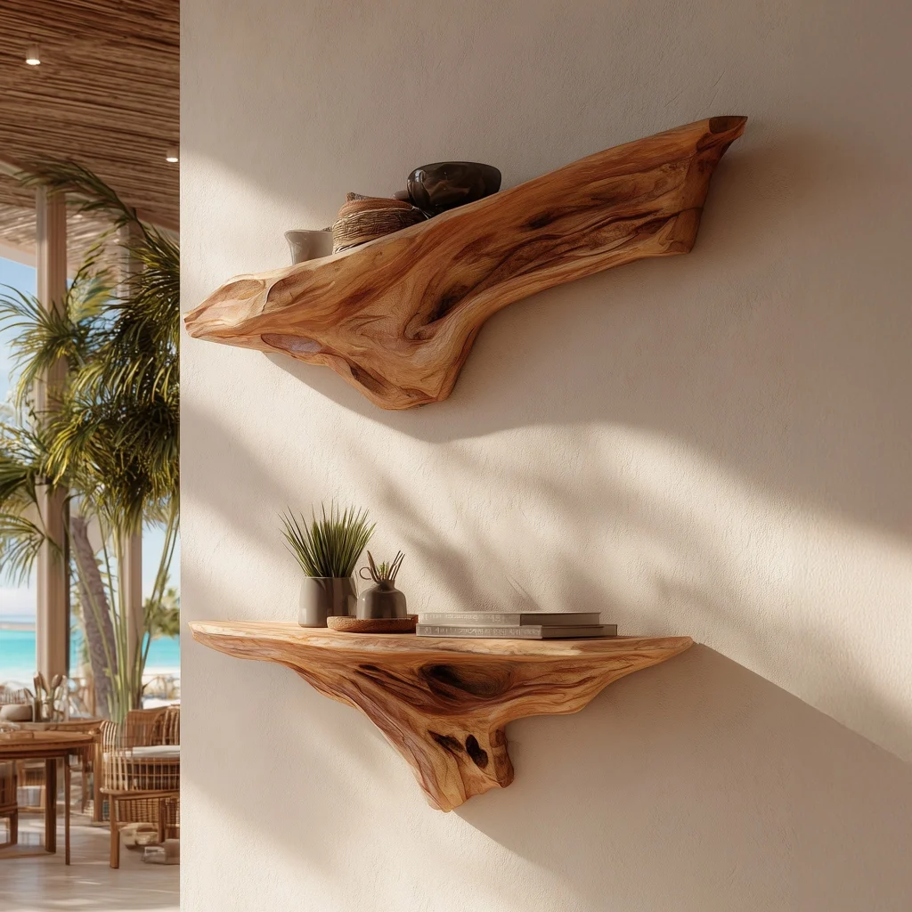Floating Driftform Wooden Wall Shelves