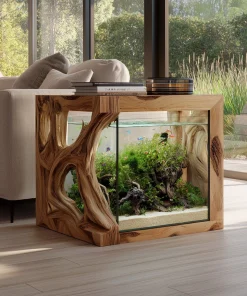 Framed Wooden Aquarium Side Table with Glass Display