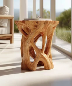Interwoven Form Wooden Sculptural Side Table