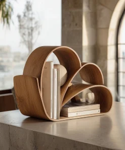 Layered Arc Wooden Book Organizer