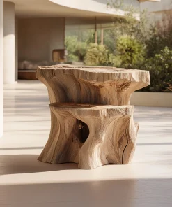 Layered Form Solid Wood Sculptural Side Table