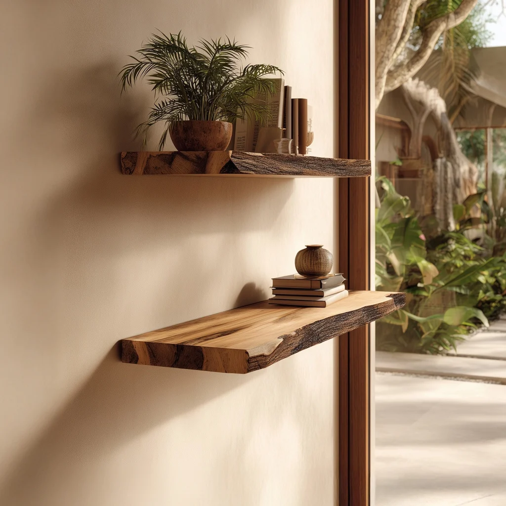 Live Edge Wooden Floating Display Shelves