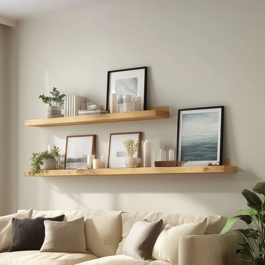 Minimal Linear Wooden Wall Display Shelves