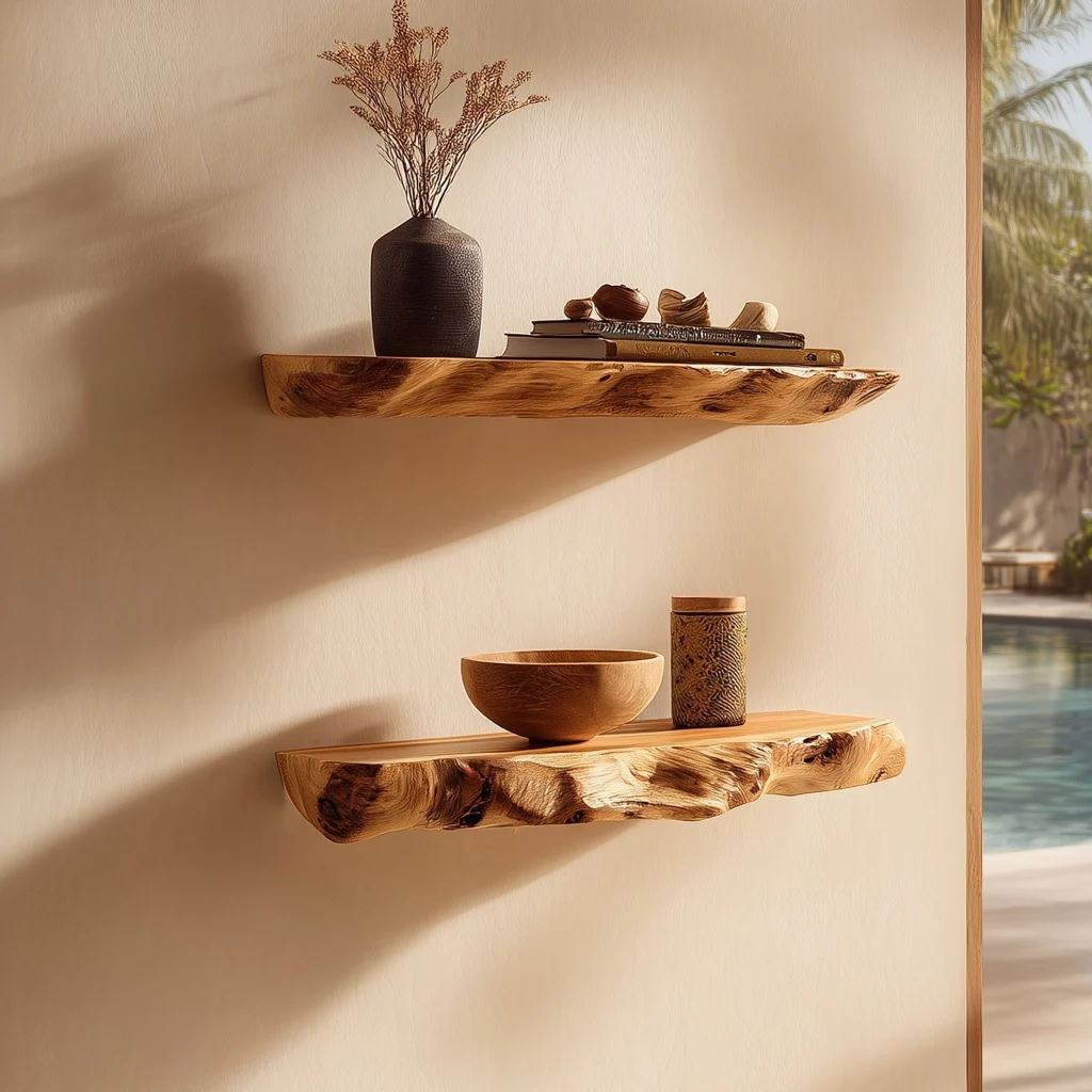 Organic Edge Wooden Floating Display Shelves