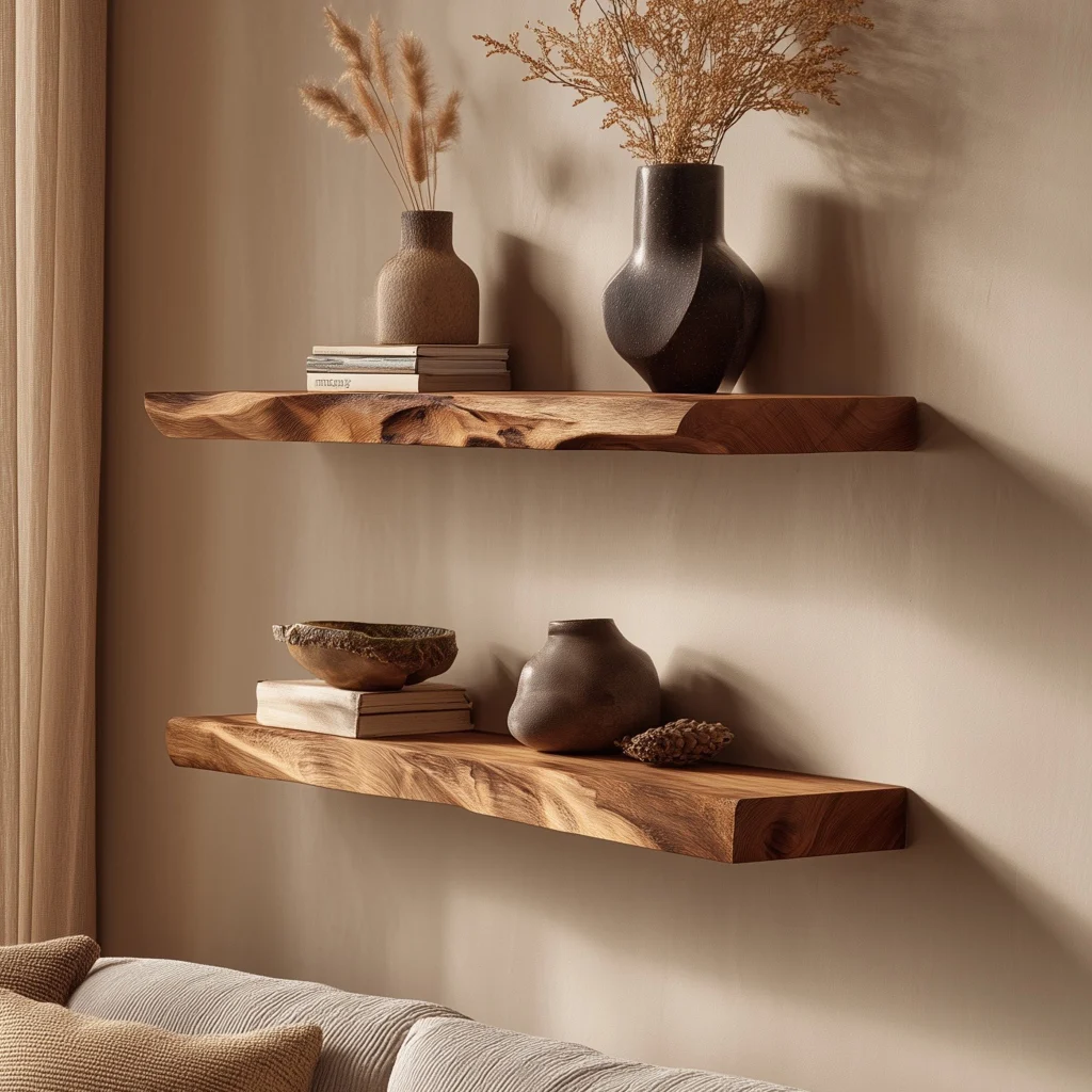 Organic Edge Wooden Floating Wall Shelves