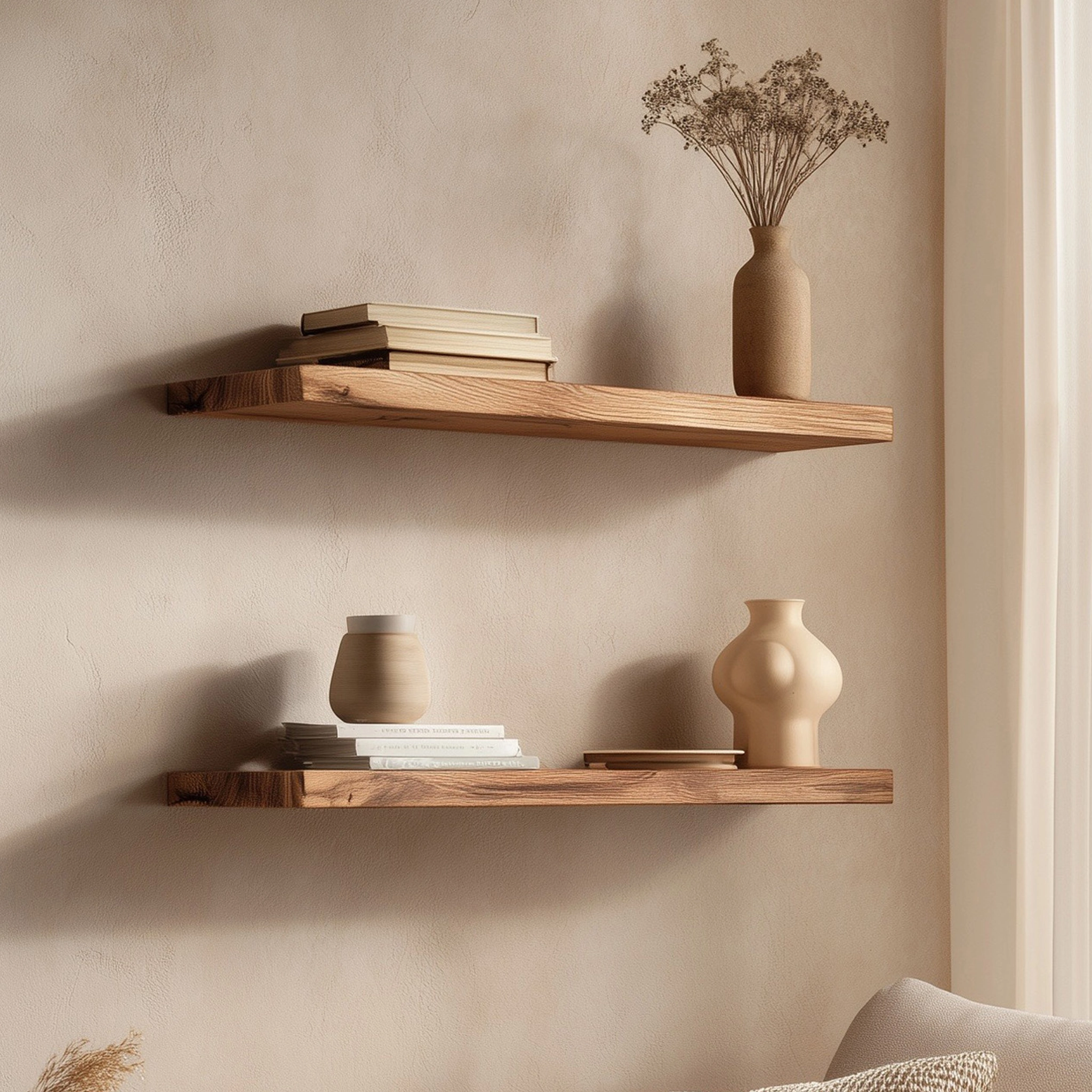 Refined Wooden Floating Wall Shelves