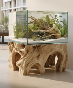 Sculptural Root-Form Aquarium Stand With Rectangular Glass Tank