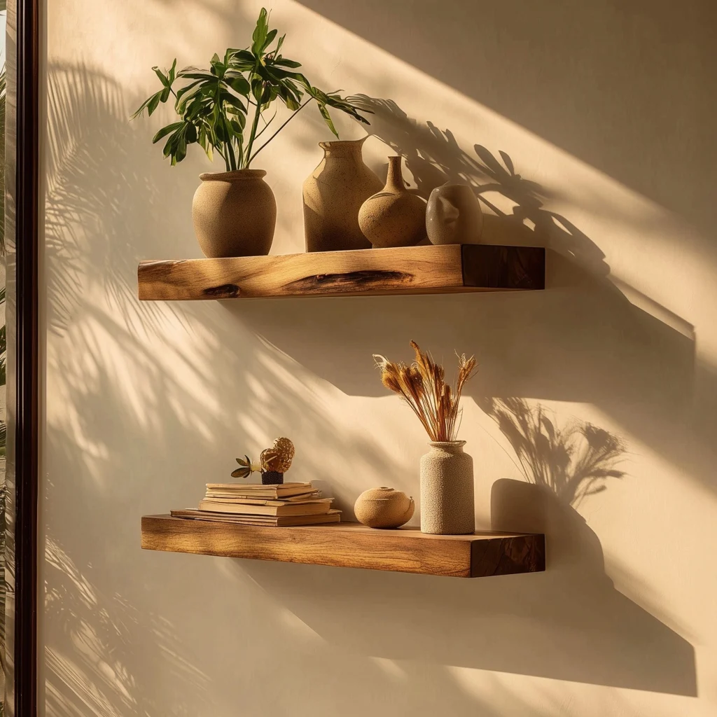 Warm Grain Wooden Floating Wall Shelves