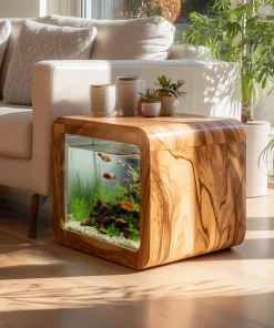 Wooden Aquarium Side Table With Glass Display Panel